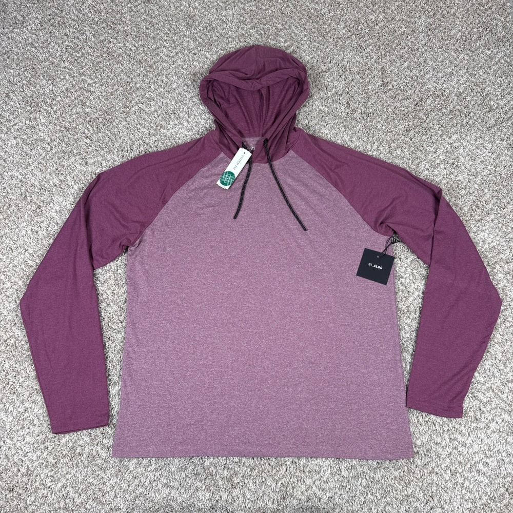01.Algo Performance Hoodie Mens Large Burgundy Heather Raglan Recycled Athletic